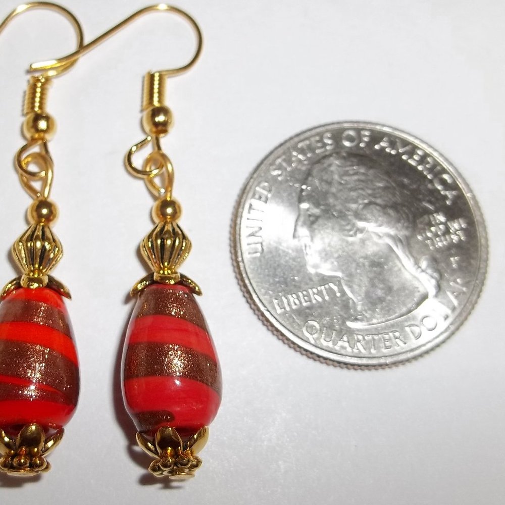 Orange & Gold Dangle Earring Handmade Jewelry 5241 - Picture 8 of 8